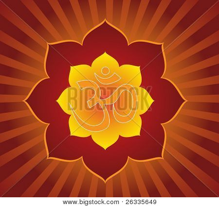 AUM (Om) Symbol im Lotus-Mandala. Vektor.