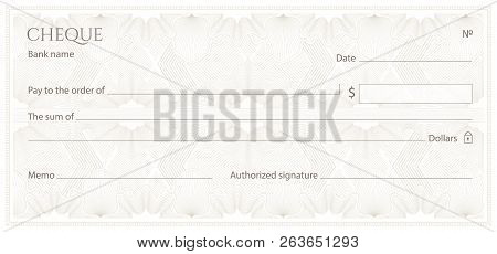 Check, Cheque (chequebook Template). Guilloche Pattern With Abstract Floral Watermark, Border. Flora