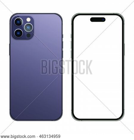 Iphone 14 Pro Mockup. Mockup Screen Iphone And Back Side Iphone. Iphone 14 Realistic Vector. Smartph