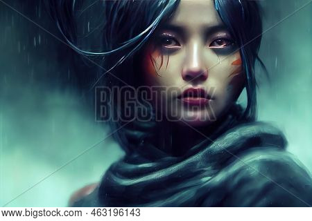 A Beautiful Japanese Ninja Girl. Concept Art, Digital Painting. Fantasy Illustration.