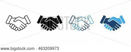 Handshake Partnership Professional Silhouette And Line Icon. Hand Shake Business Deal Pictogram. Coo