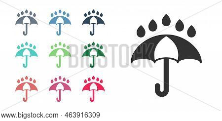 Black Umbrella And Rain Drops Icon Isolated On White Background. Waterproof Icon. Protection, Safety