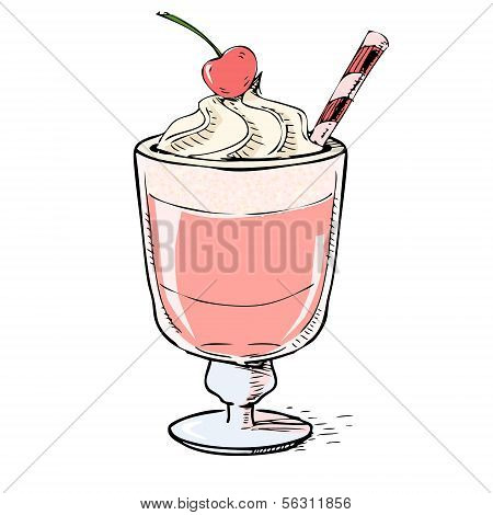 Creamy milk shake with cherry and foam