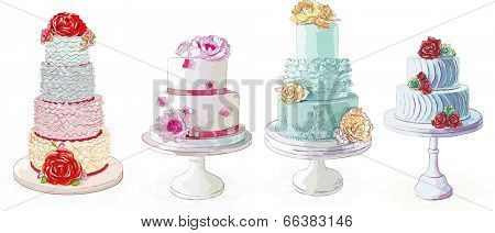 Vector creamy cakes collection isolated  on white background