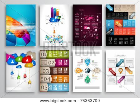 Set of Flyer Design, Web Templates. Brochure Designs, Technology Backgrounds. Mobile Technologies, Infographic  and statistic Concepts and Applications covers.