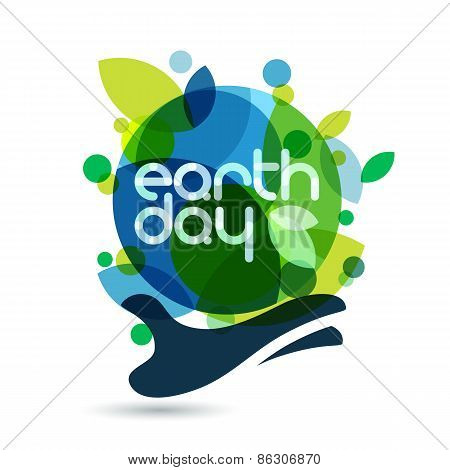 Abstract Vector Illustration Background. Human Hand Holding Green Earth. Concept For Save Earth Day