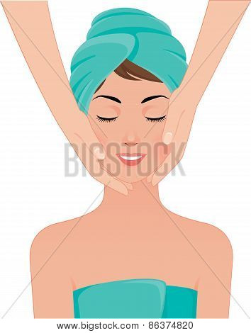 Girl Gets A Face Massage In Spa Salon