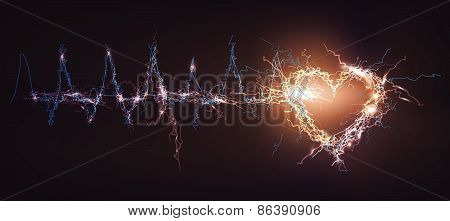 Human's heart. Electric lights effect background