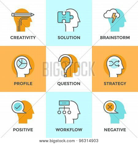 Human Brain Process Line Icons Set