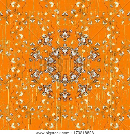 Golden Ornate Illustration For Sketch. Ornamental Lace Tracery. Traditional Arabic Decor On Orange B