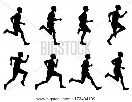 Jogging man, running athlete, runner vector silhouettes set. Man running training. illustration of sprinter man run