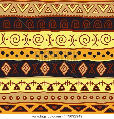 Seamless color pattern in ethnic style. Ornamental element African theme. Set of seamless vintage decorative tribal border. Traditional African pattern background with tribal elements form.