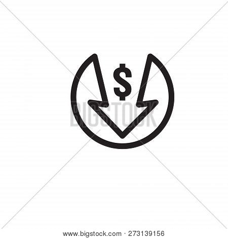 Dollar Arrow Decrease Icon. Money Arrow Symbol. Economy Stretching Rising Drop Fall Down. Business L