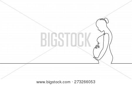 Pregnant Woman Single Continuous Line Art. Medicine Health Care Pregnancy Healthy Silhouette Holding