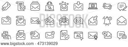 Newsletter, Email Document, Correspondence Icons. Mail Message Line Icons. Received Mail, Secure Mes