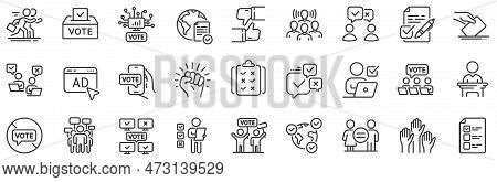 Public Election, Vote Box, Ballot Paper Icons. Voting Line Icons. Candidate, Politics Voting And Peo