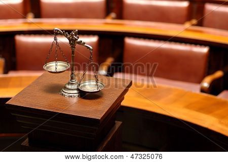 Decorative Scales Of Justice In The Courtroom