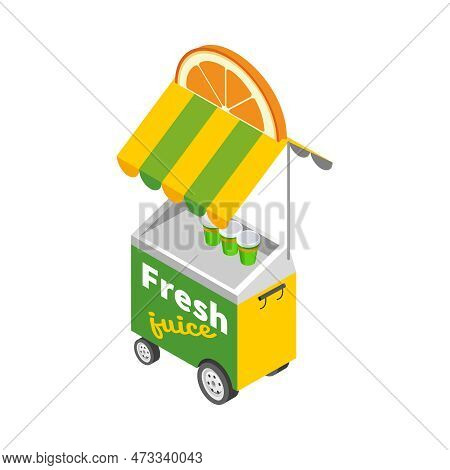 Isometric Street Food Icon With Fresh Juice Cart 3d Vector Illustration