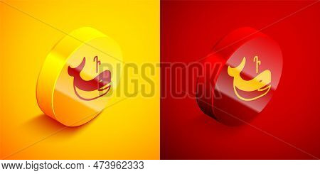 Isometric Whale Icon Isolated On Orange And Red Background. Circle Button. Vector