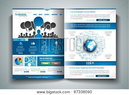 Vector bi-fold brochure template design or flyer layout to use for business applications, magazines, advertising, product sheets, item notes, event flyers or meeting invitations.