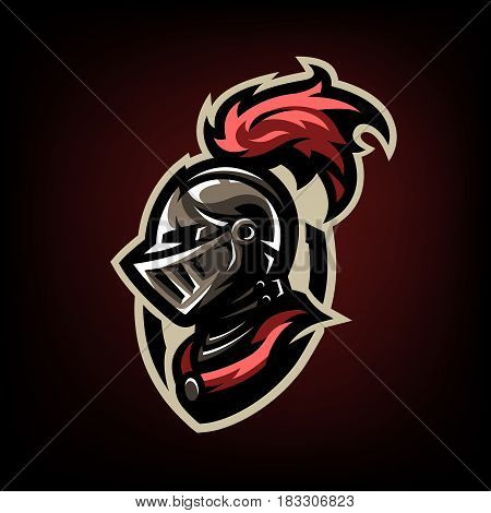 Medieval warrior knight in helmet. Logo emblem symbol