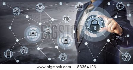 Blue chip executive locking laptop and mobile in a wireless communication network. Concept for internet of things security smart devices management remote access control and mobility as a service.