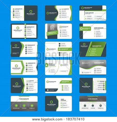 Set Of Modern Business Card Print Templates. Horizontal Business Cards. Green And Black Colors. Pers