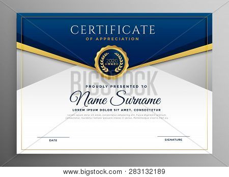 Elegant Blue And Gold Diploma Certificate Template