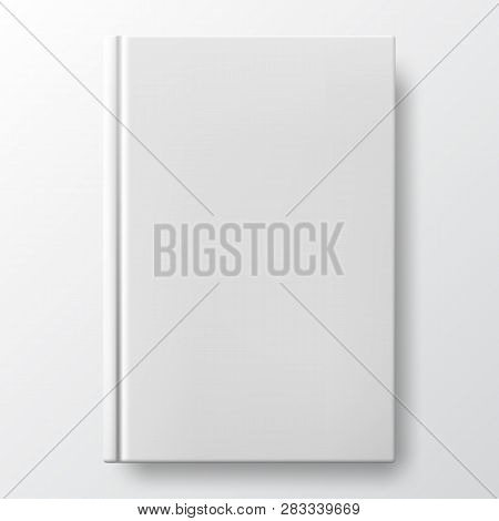 Realistic White Book With A Blank Cover. Mock Up Of Rotated Book. Vertical Closed Book Mockup Isolat