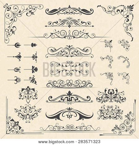 Calligraphy Borders Corners. Classic Vintage Ornament Victorian Old Frames Vector Design Elements. I