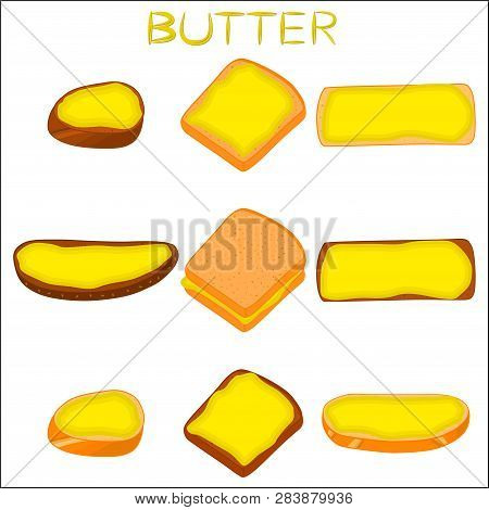 Illustration On Theme Big Colored Set Different Types Creamy Butter, Dairy Oil Various Size. Creamy 