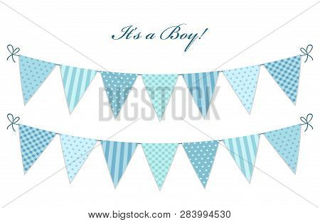 Cute Vintage Textile Blue Shabby Chic Bunting Flags