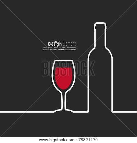 Ribbon in the form of wine bottle and glass with shadow