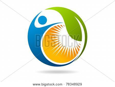 wellness Fitness Logo ,Natural Leaf Human Sun.