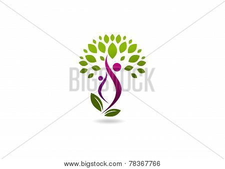 beauty health body logo, wellness plant human symbol icon