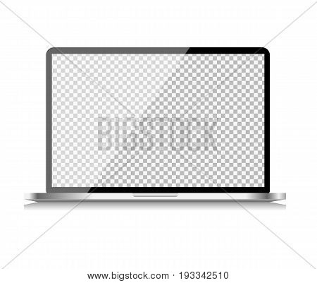 Realistic Computer Laptop with Transparent Wallpaper on Screen Isolated on White Background. Vector Illustration EPS10