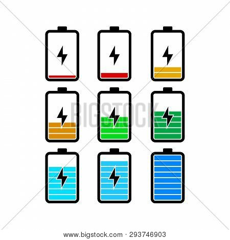 Set Of Battery Icon Vector On White Background, Battery Icons Set, Battery Color Vector, Illustratio