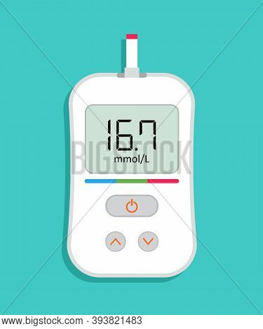 Glucometer Icon. Meter For Check Of Level Of Sugar In Blood. High Level Of Glucose On Monitor Of Dev