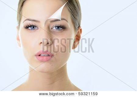 anti-aging concept, portrait of beautiful woman with problem and clean skin, aging and youth concept, beauty treatment 