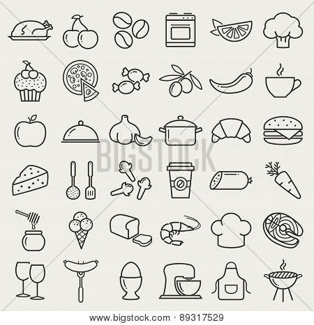 Food And Cooking Line Icons. Vector Set.