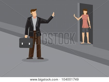 Off To Work And Wave Goodbye Cartoon Vector Illustration