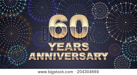 60 years anniversary vector icon logo. Graphic design element with golden 3D numbers for 60th anniversary decoration