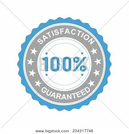 Vector illustration of a round icon satisfaction is guaranteed with asterisks on a white background.