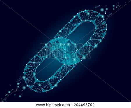 Blockchain link sign low poly design. Internet technology chain icon triangle polygonal hyperlink security business network concept. Blue futuristic style wire connected point vector illustration art