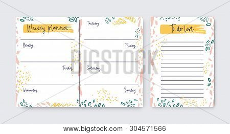 Collection Of Vertical Weekly Planner And To-do-list Templates Decorated By Artistic Scribble, Daub,