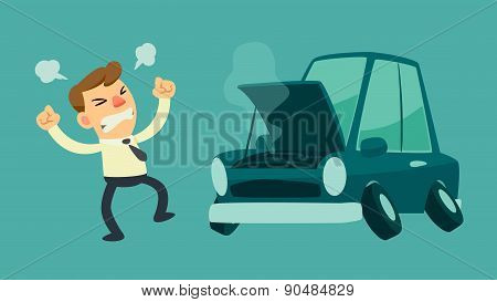 Businessman And Broken Car