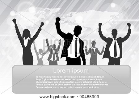 Business People Group Silhouette Excited Hold Hands Up