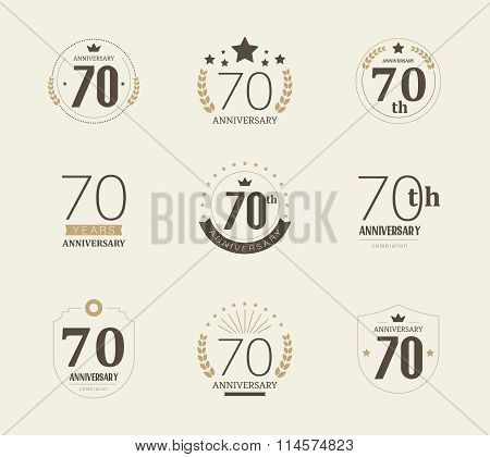 Seventy years anniversary celebration logotype. 70th anniversary logo collection.