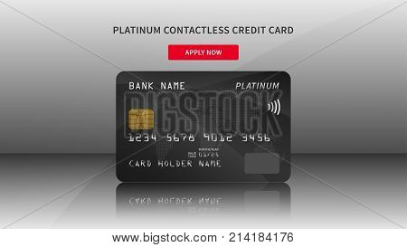 Credit card advertising vector illustration. Bank credit debit card promotion creative concept. Plastic platinum contactless card graphic design.