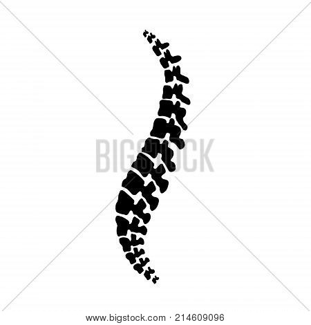 Vector  human spine isolated silhouette illustration. Spine pain medical center, clinic, institute, rehabilitation, diagnostic, surgery logo element. Spinal icon symbol design. Concept of scoliosis